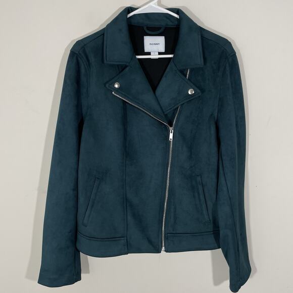 Old Navy Jackets & Blazers - Old Navy Moto Biker Jacket Womens Size Large Aqua Green Faux Suede Full Zip